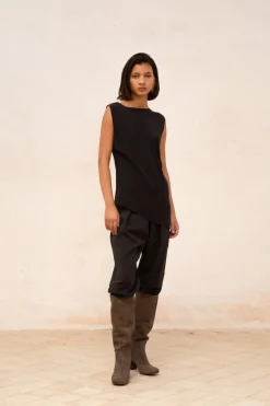 Ama, pantalon en lino y seda negro