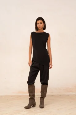 Ama, pantalon en lino y seda negro