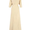 Amelia, long beige linen and silk dress