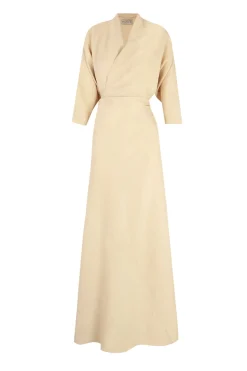 Amelia, long beige linen and silk dress