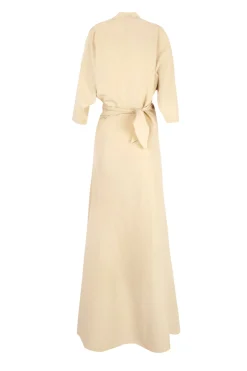 Amelia, long beige linen and silk dress