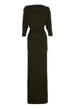Anghela, dark green draped dress