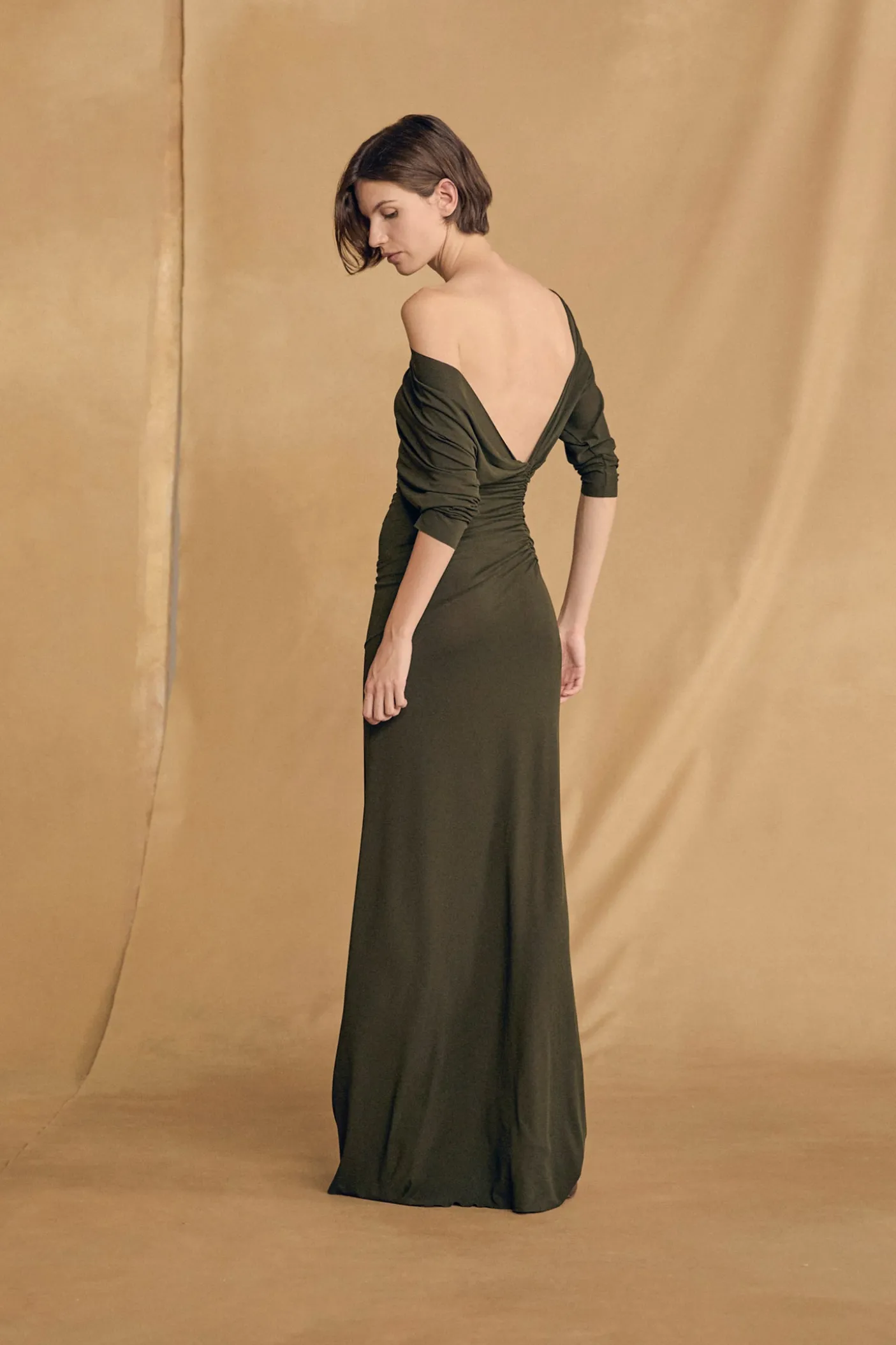 Anghela, dark green draped dress