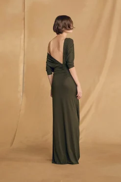 Anghela, dark green draped dress