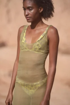 Aura, pistachio silk bambula camisole dress