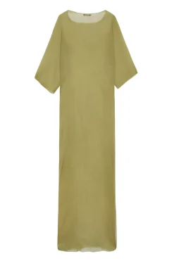 Aurora, vestido largo en seda pistacho