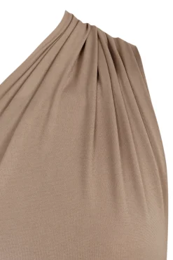 Babar, top asimetrico en cupro stretch cocoa