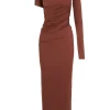 Babar, vestido asimetrico en cupro stretch granate