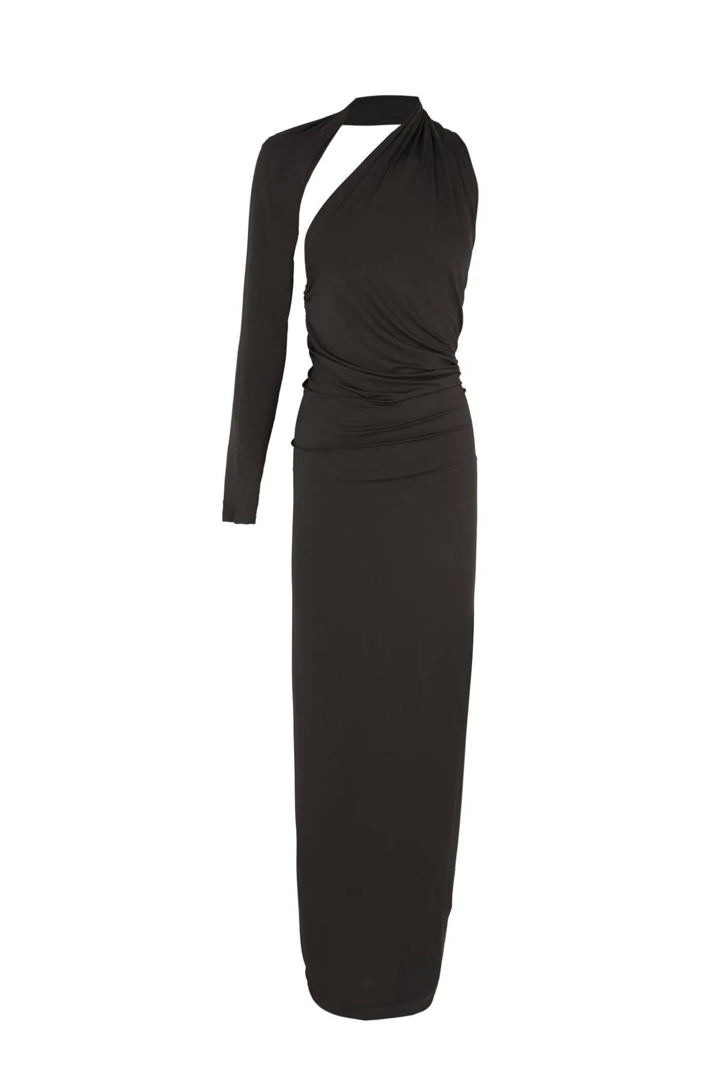 Babar, vestido asimetrico en cupro stretch grafito