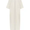 Bambina, long coat in ivory linen