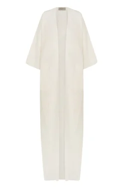 Bambina, long coat in ivory linen