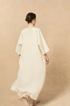 Bambina, long coat in ivory linen