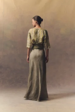 Bimba, long skirt in grey maltinto linen
