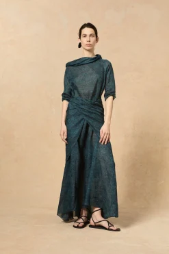 Blues, Tokyo print dress in ramie