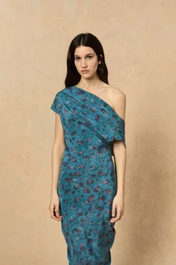 Camaron, vestido en seda stretch isla print