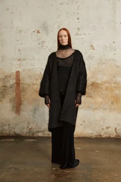 Ciel, long black mohair jacket