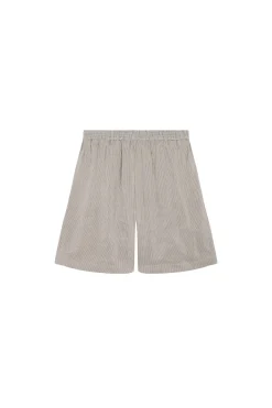 Cleo, pantalon corto en lino y seda a rayas verdes
