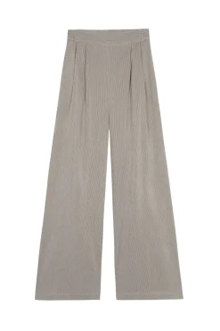 Cleo, pantalon en lino y seda a rayas verdes