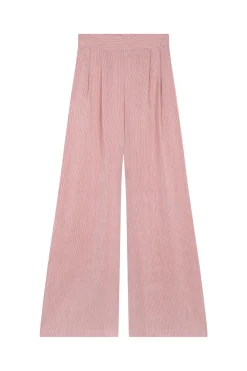 Cleo, pantalon en lino y seda a rayas rojas