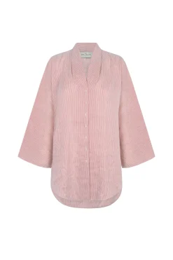 Cleo, red striped linen and silk shirt
