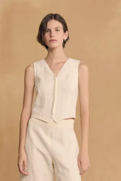 Costa, ivory linen vest