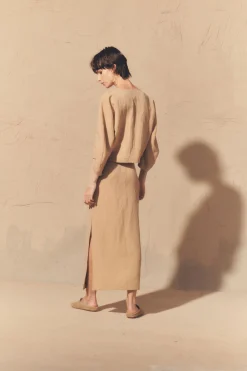 Dakota, pink in linen and virgin wool skirt