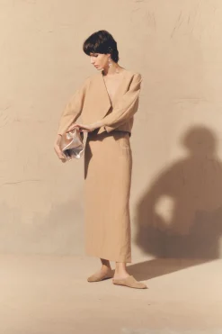Dakota, pink in linen and virgin wool skirt