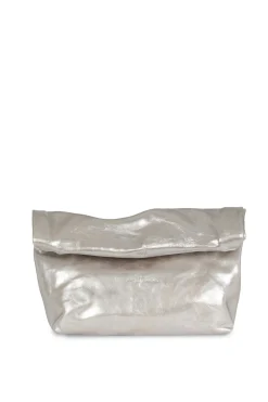 Delhi L, clutch grande de cuero blanco plateado