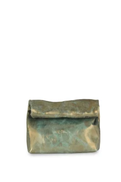 Delhi S, clutch de cuero bronce turquesa