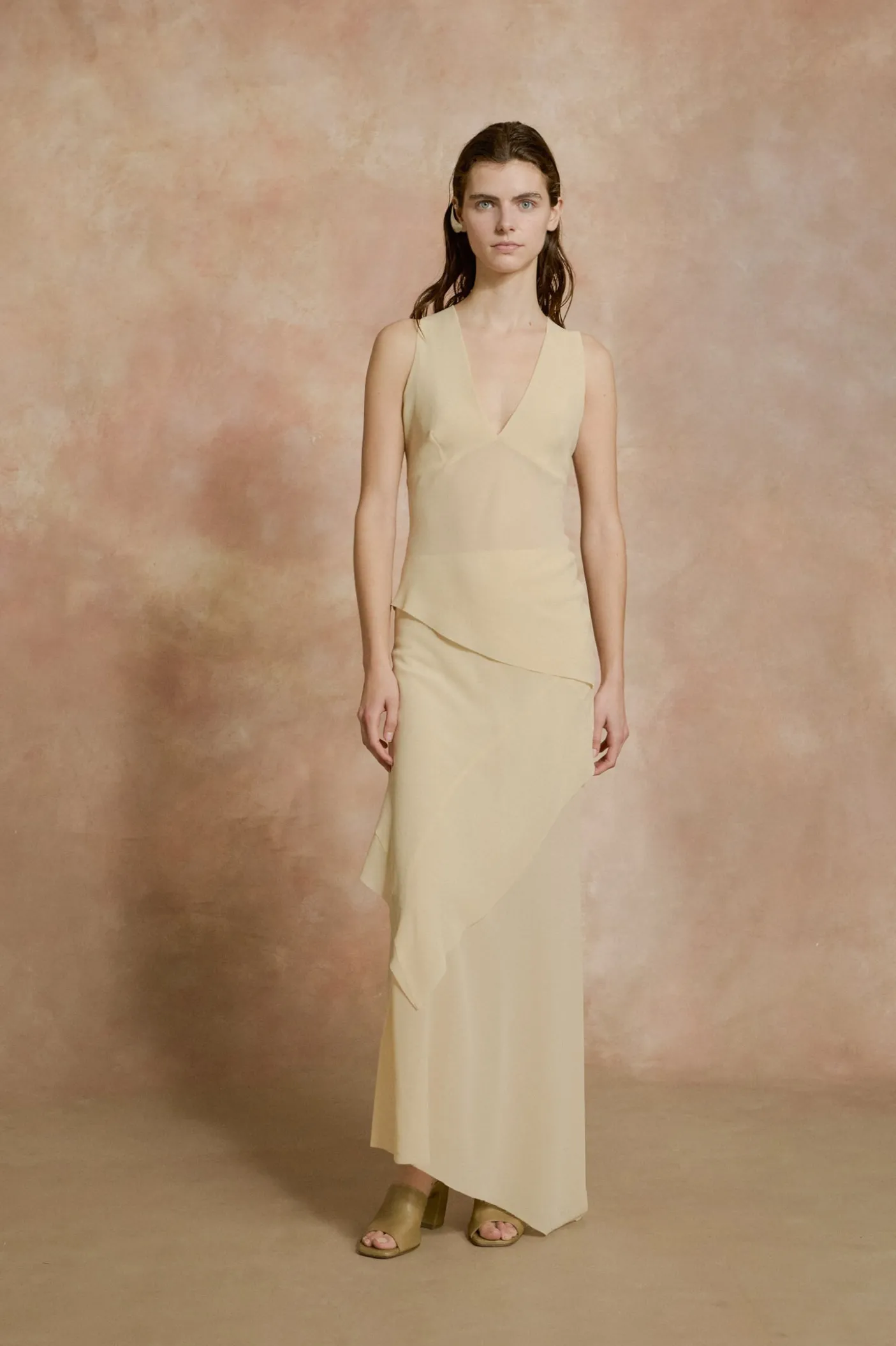Dora, beige silk georgette top