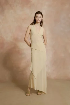 Dora, beige silk georgette top