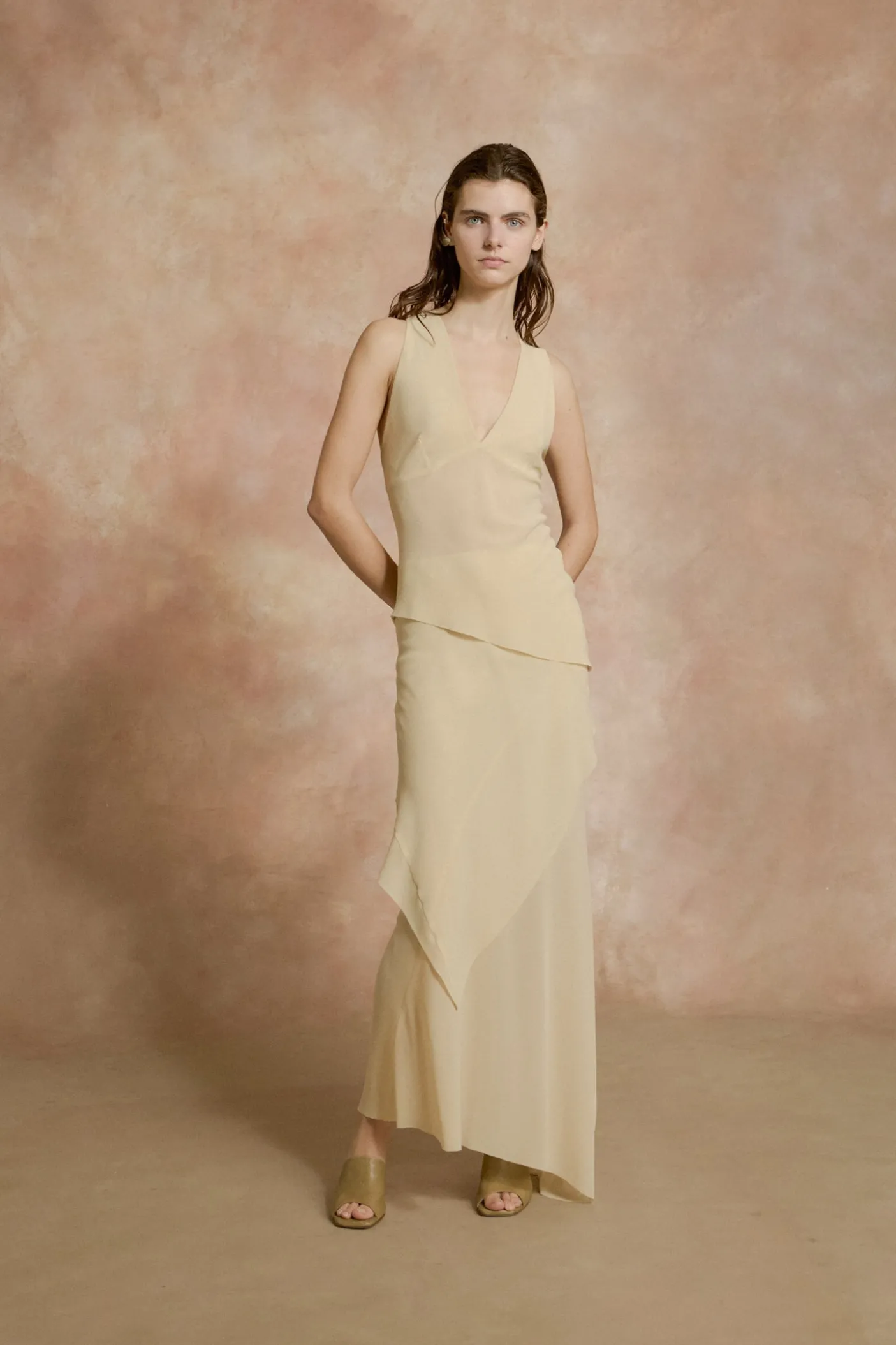 Dora, beige silk georgette top