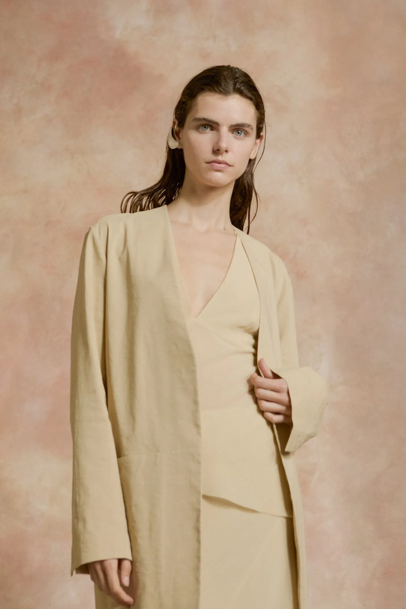 Dora, beige silk georgette top