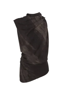 Dye, asymmetric stretch silk top