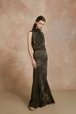 Dye, long stretch silk transformable dress