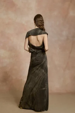 Dye, long stretch silk transformable dress