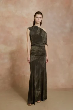 Dye, long stretch silk transformable dress