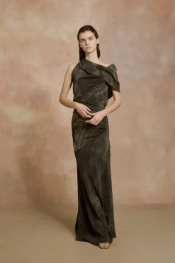 Dye, long stretch silk transformable dress