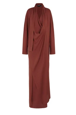Edda, vestido largo en seda stretch granate