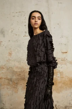 Epica, silk top with a feathered effect