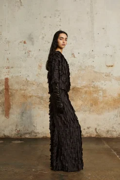 Epica, silk top with a feathered effect