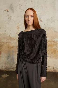 Epica, silk top with a feathered effect