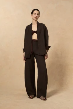 Fania, pantalon en lino y viscosa blueberry