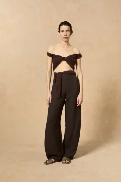 Fania, pantalon en lino y viscosa blueberry