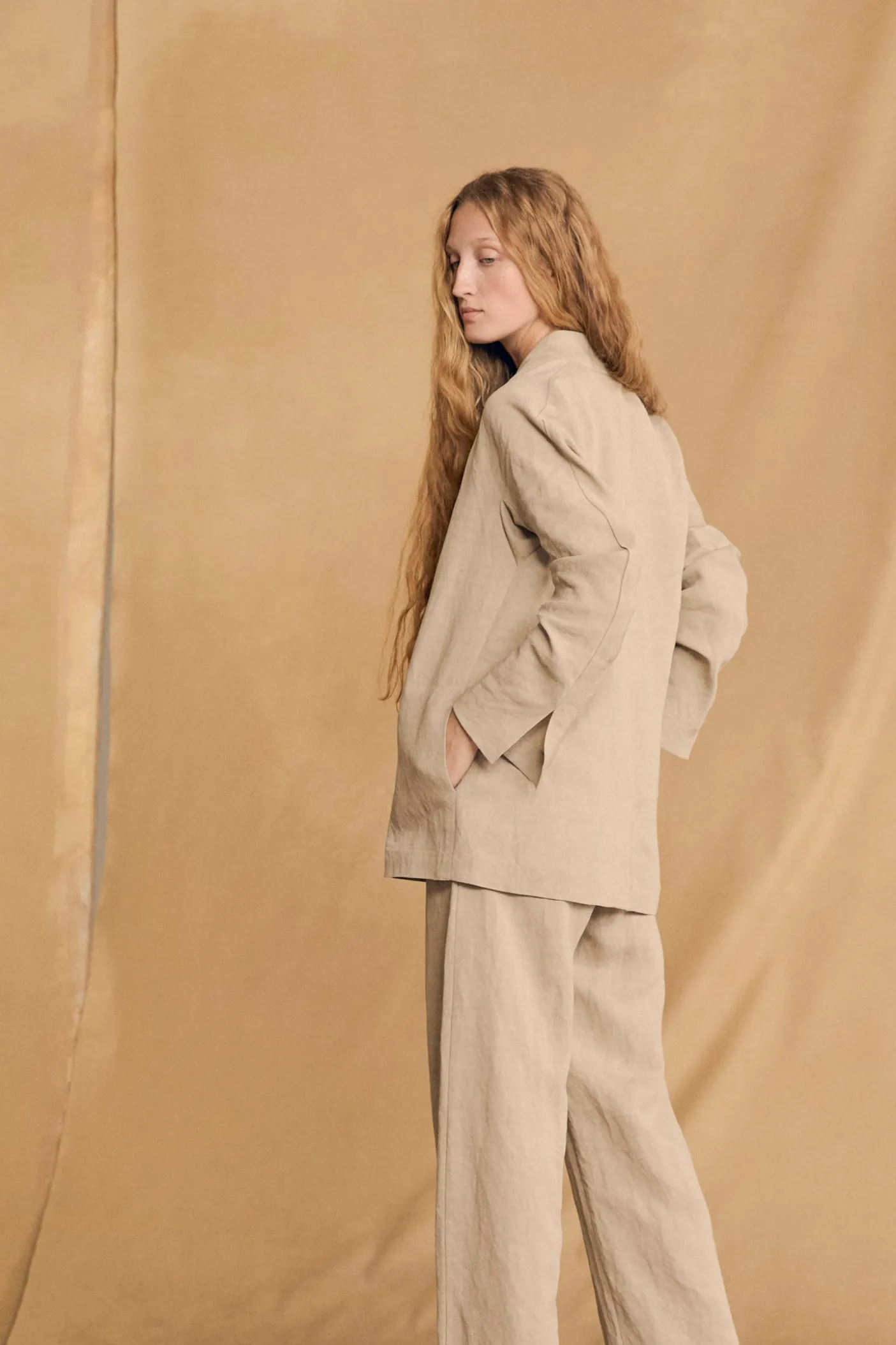 Fania, stone gray linen and viscose jacket