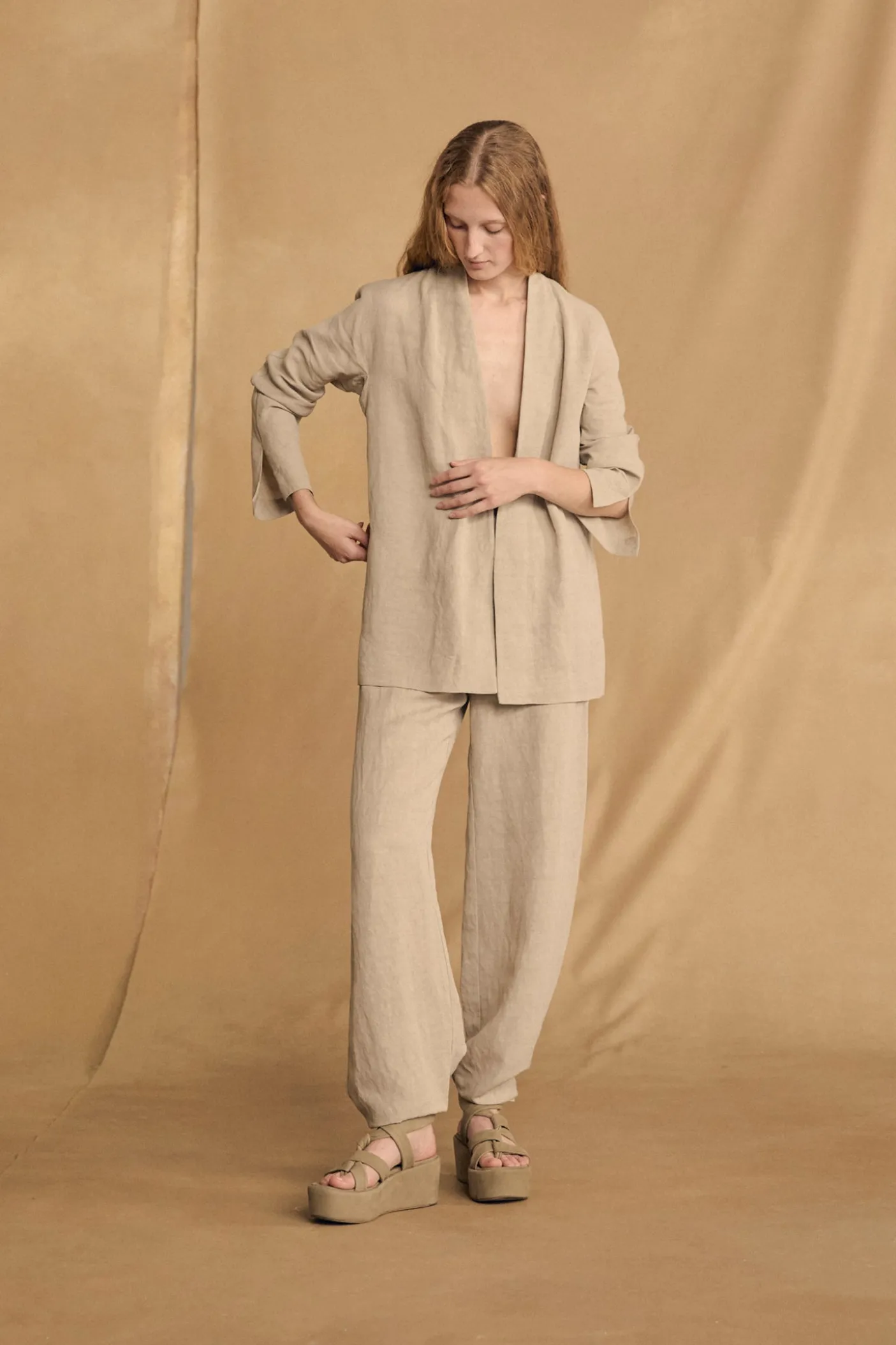 Fania, stone gray linen and viscose jacket
