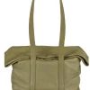 Folded, green leather bag