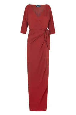 Genara, vestido en seda rojo carmin