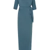 Genara, vestido en seda turquesa