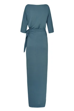 Genara, vestido en seda turquesa